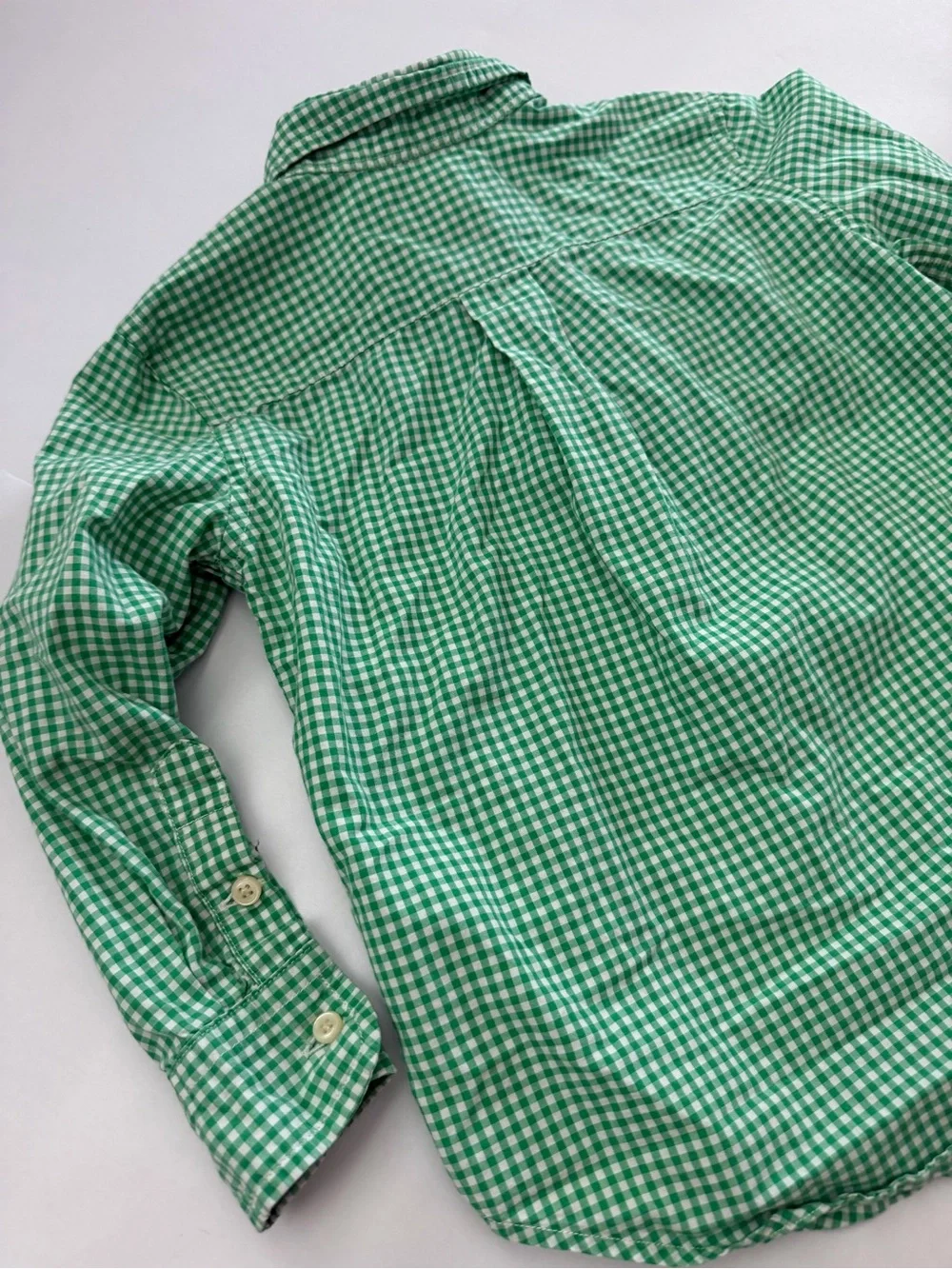 Ralph Lauren Green Gingham Button-Down Shirt with Orange Pony 3t